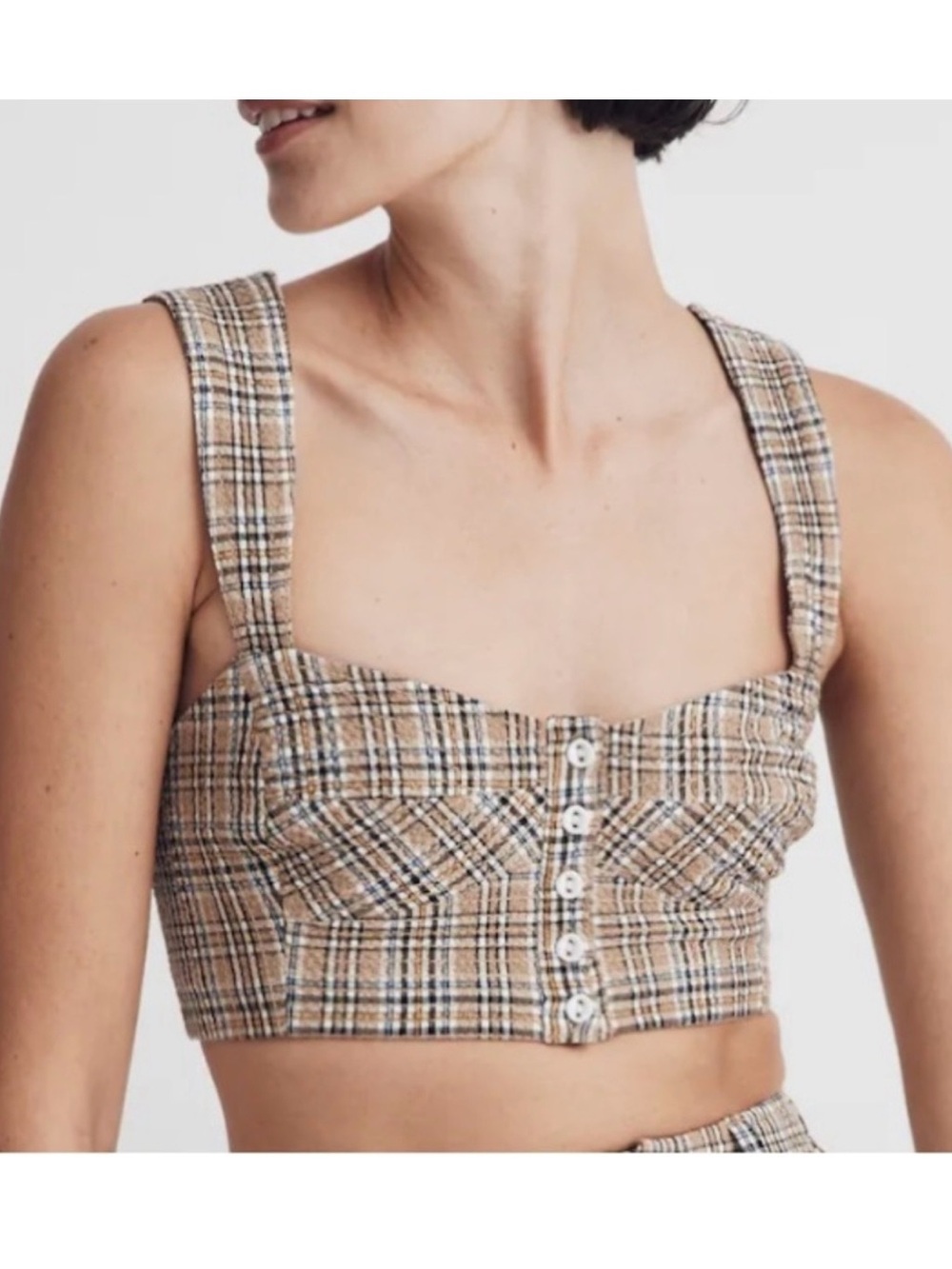 Madewell Gingham Seersucker Sweetheart Bralette Plaid Crop Top Preppy Academia 2